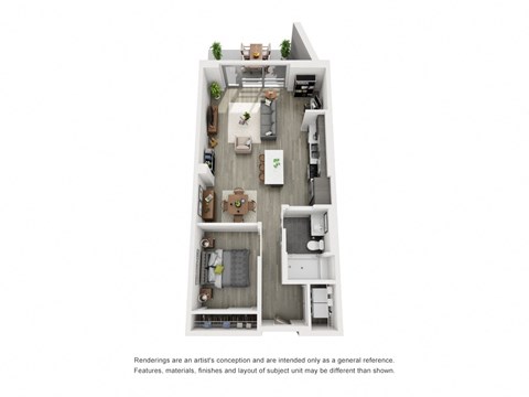 Floor plan for 1 bed, 1 bath, 806 sqft
